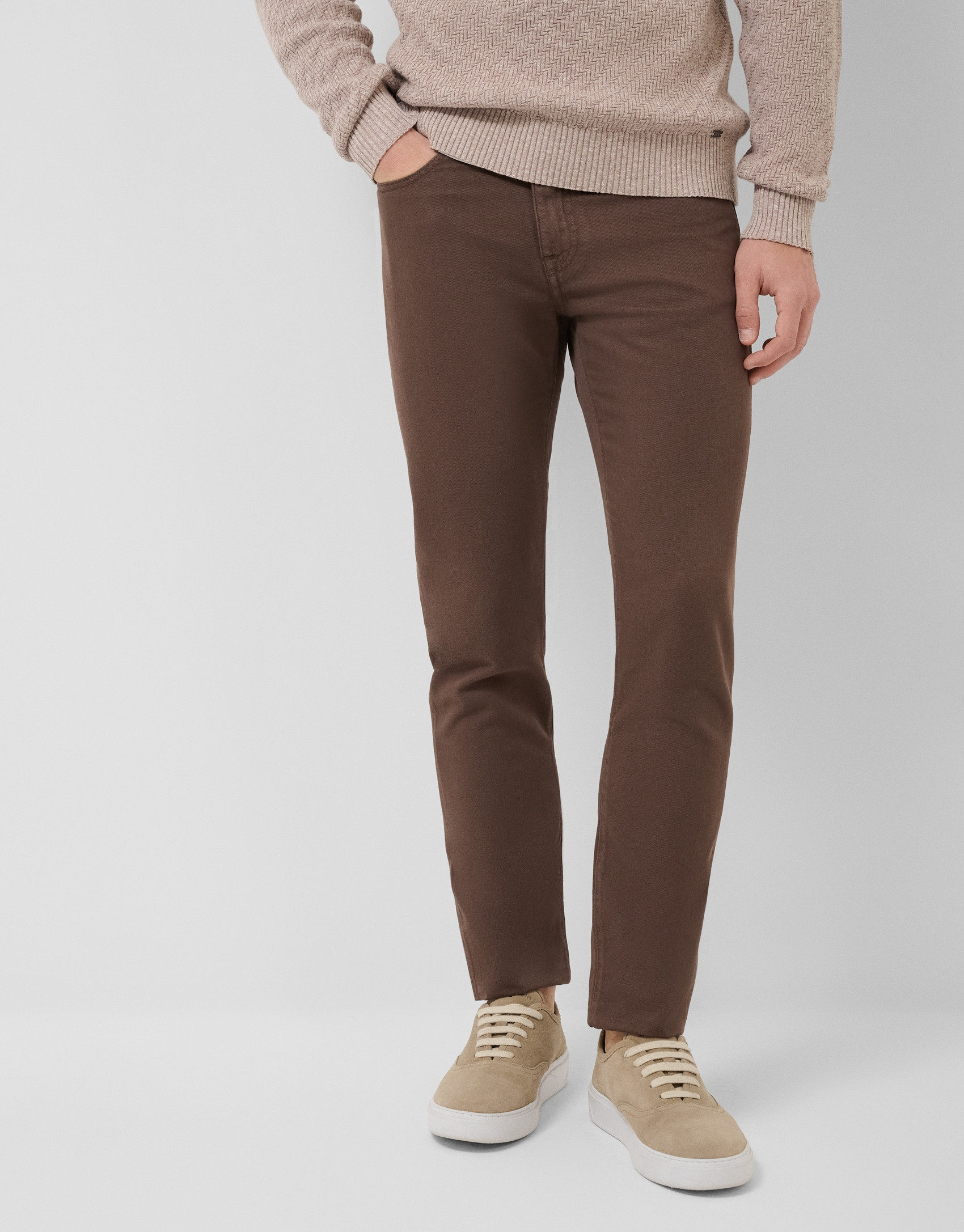 Brown dyed twill five-pocket trousers - Man | Roberto Verino