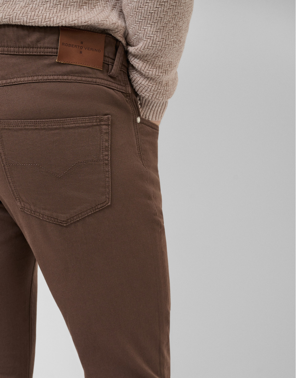 Brown dyed twill five-pocket trousers - Man | Roberto Verino