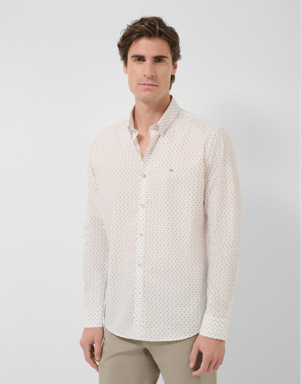 Camisa sport regular estampado geométrico caqui | Roberto Verino