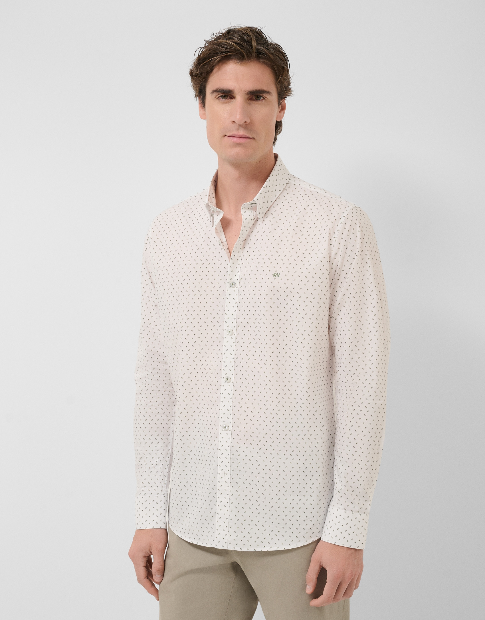 Camisa sport regular estampado geométrico caqui | Roberto Verino