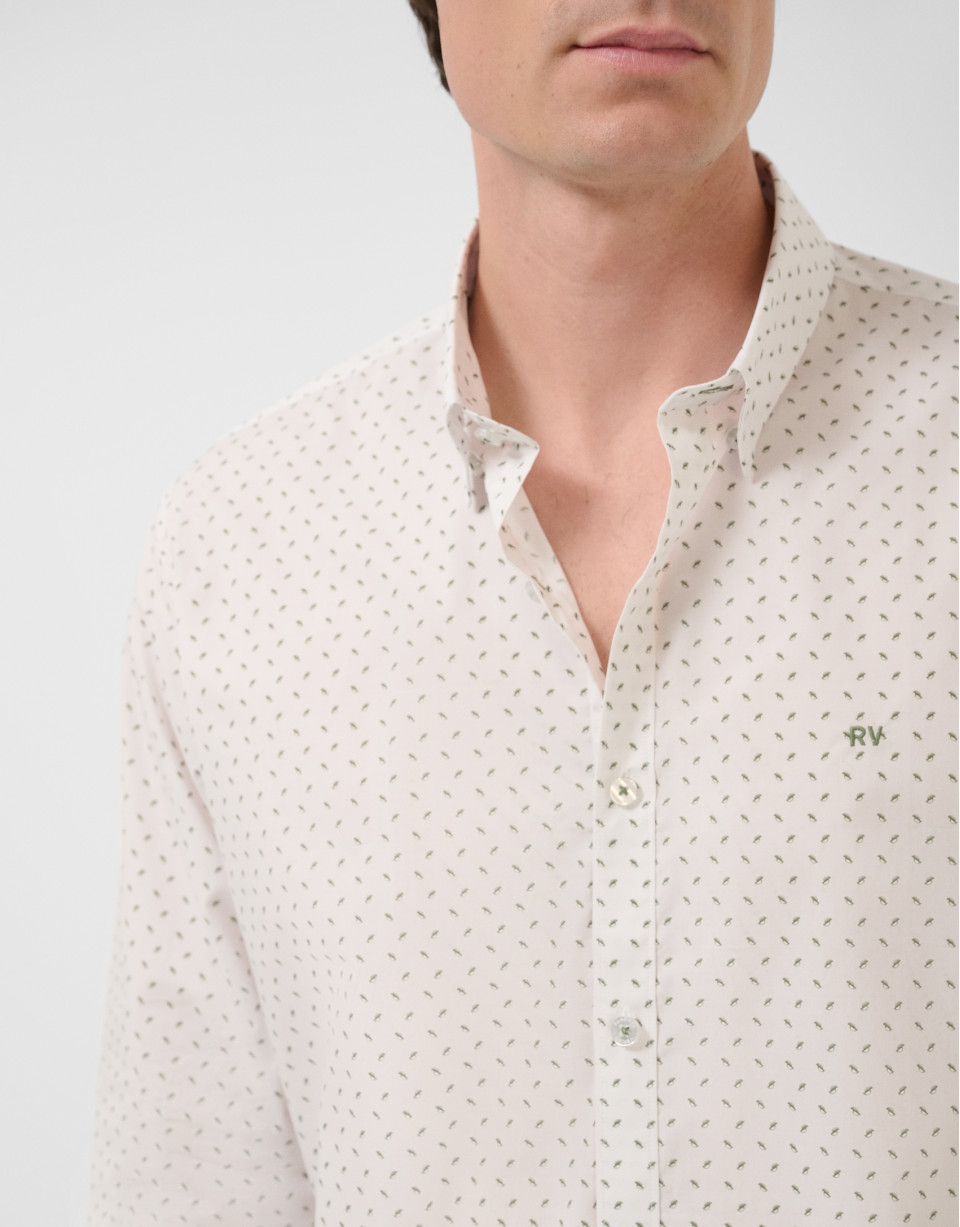 Camisa sport regular estampado geométrico caqui | Roberto Verino