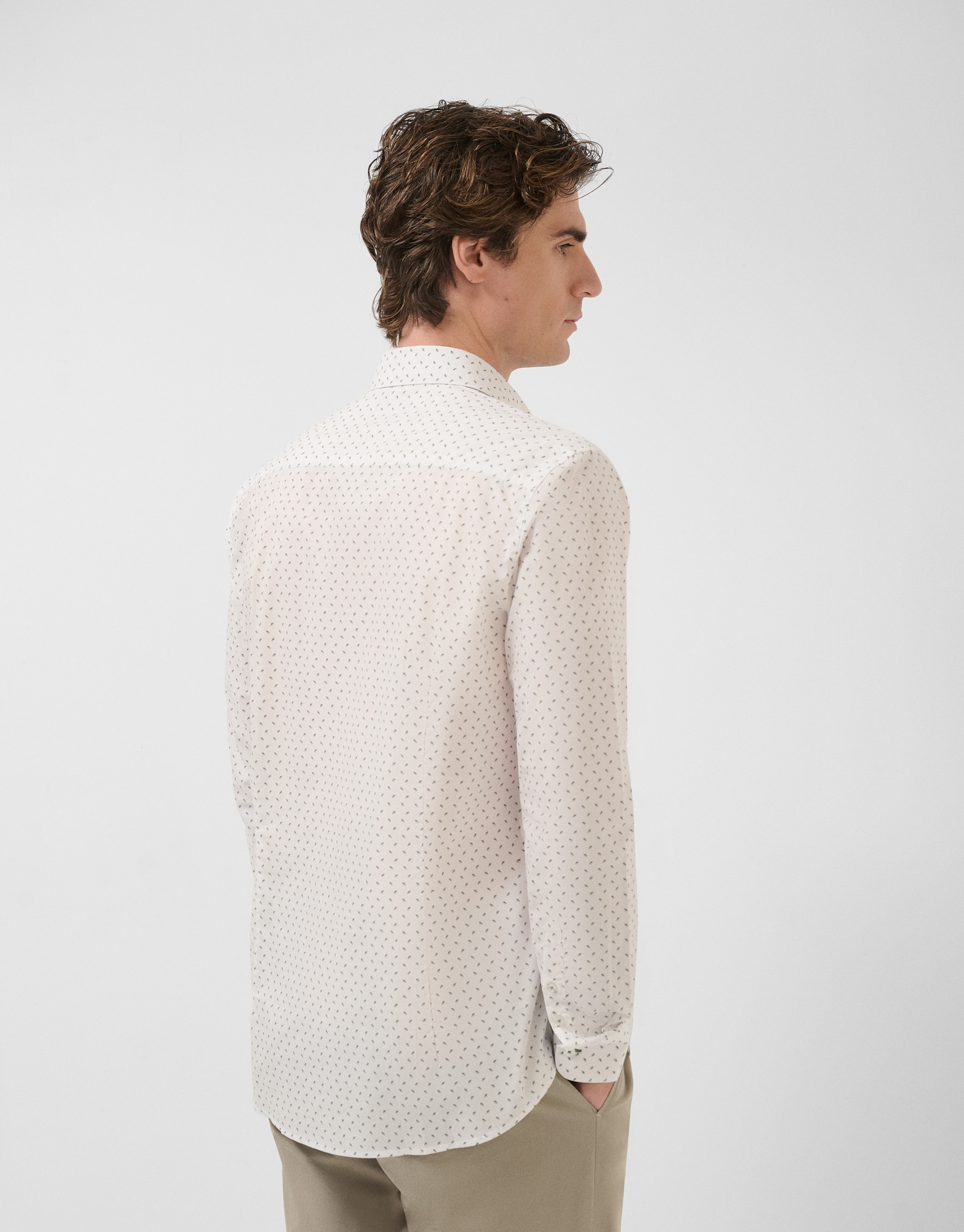Camisa sport regular estampado geométrico caqui | Roberto Verino