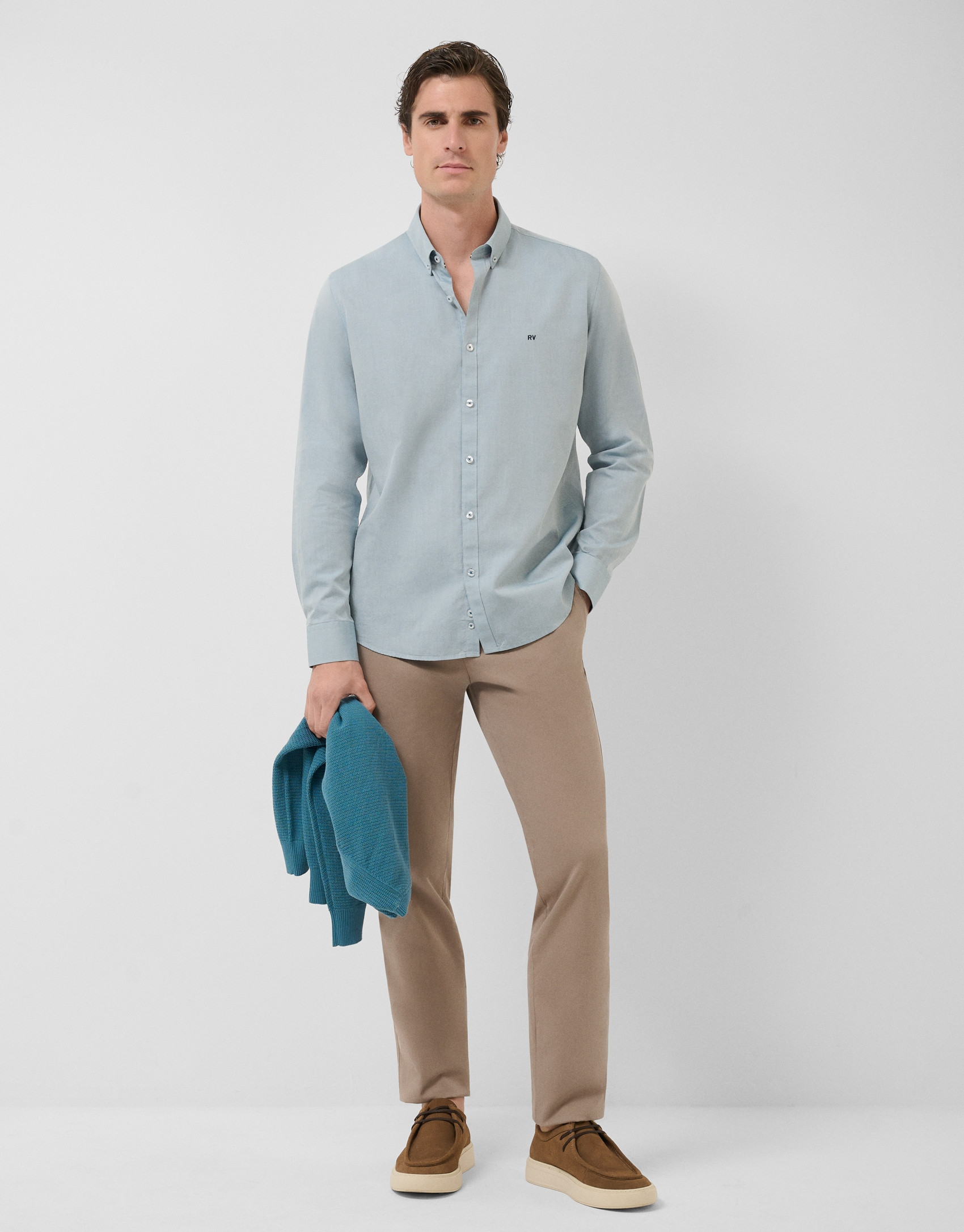 Regular fit teal Oxford casual shirt - Man | Roberto Verino