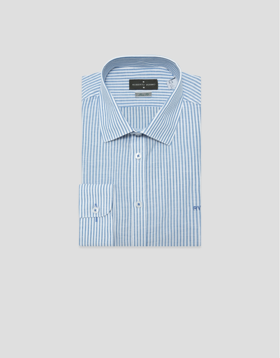 Camisa sport slim fit rayas celeste y blanco | Roberto Verino
