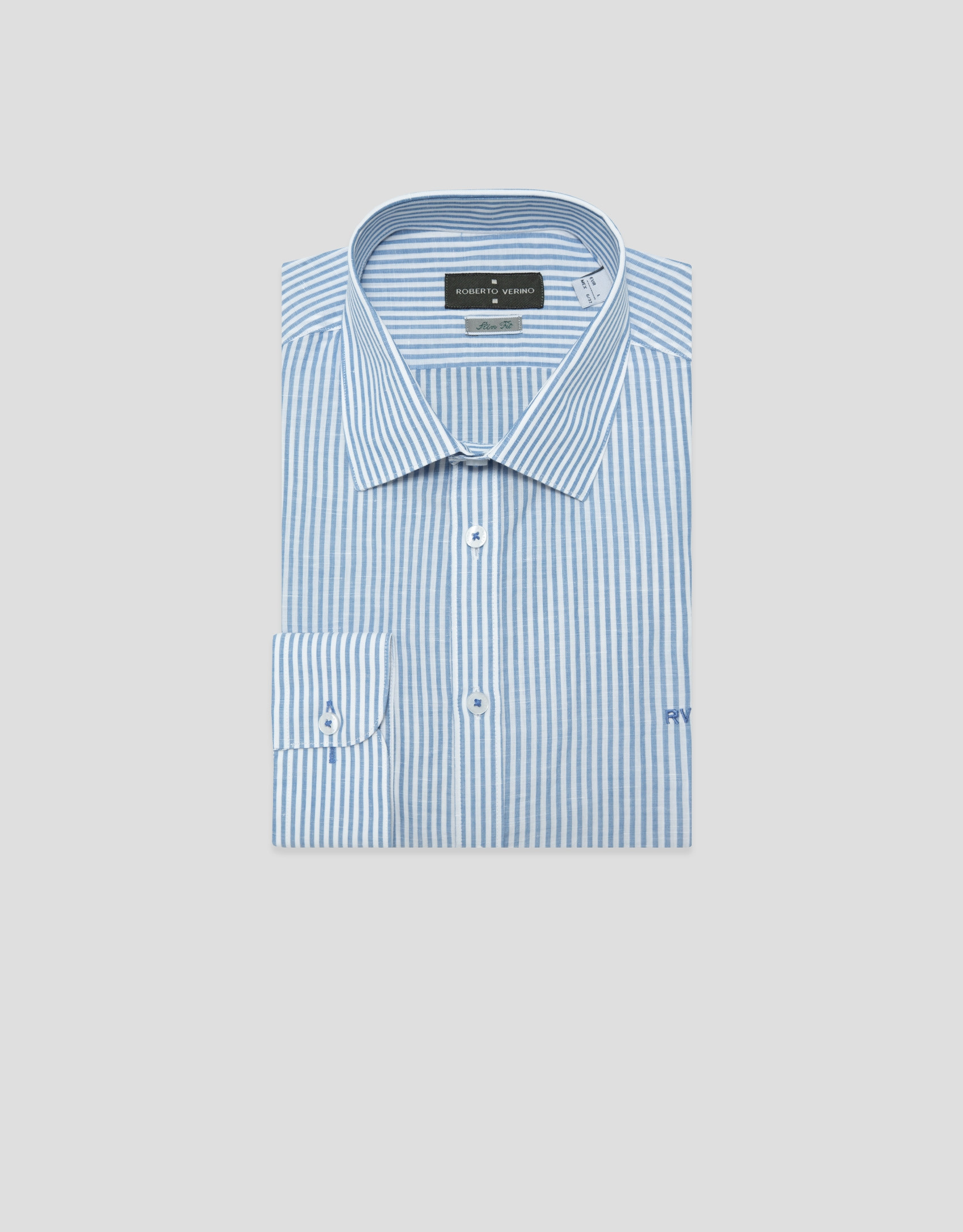 Slim fit sports shirt with sky blue and white... | Roberto Verino