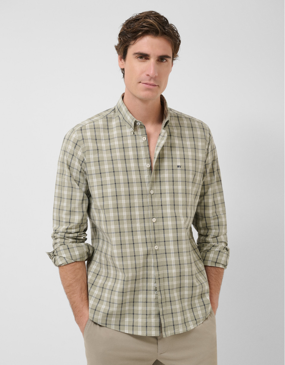 Camisa sport regular cuadros caqui perfiles ... | Roberto Verino