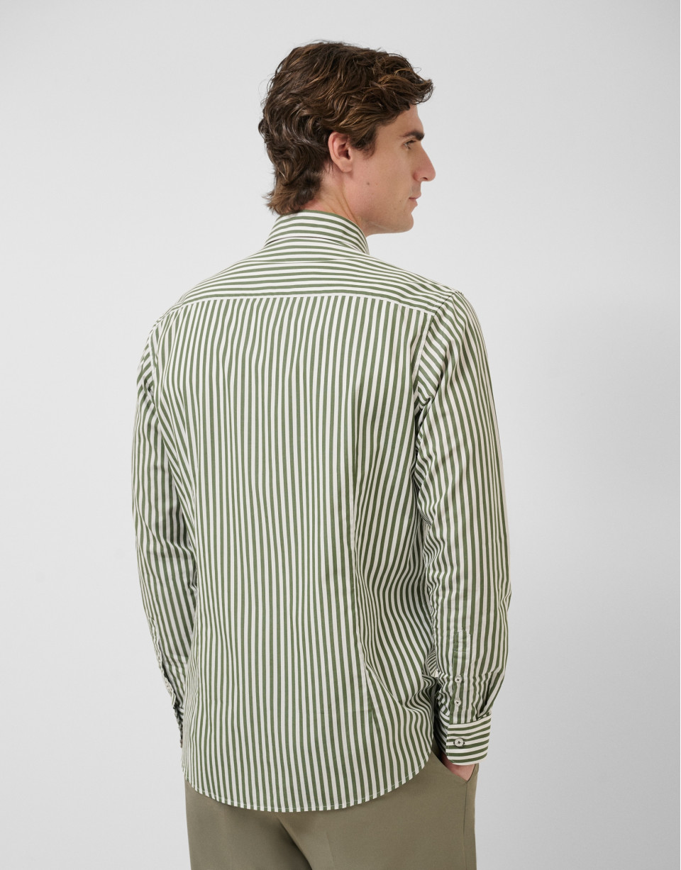 Camisa sport regular rayas blanco y caqui | Roberto Verino