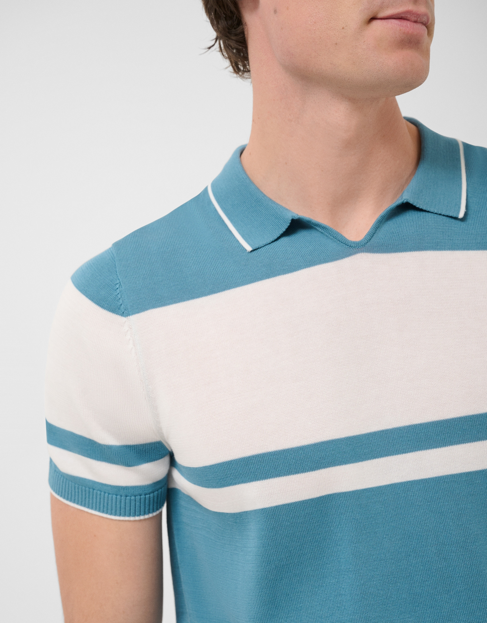 Polo tricotado rayas azul verdoso/blanco | Roberto Verino