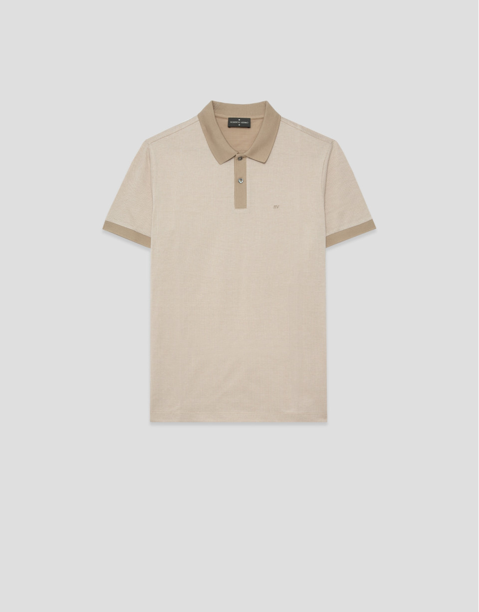 Polo jacquard mercerizado tricolor camel/blanco | Roberto Verino