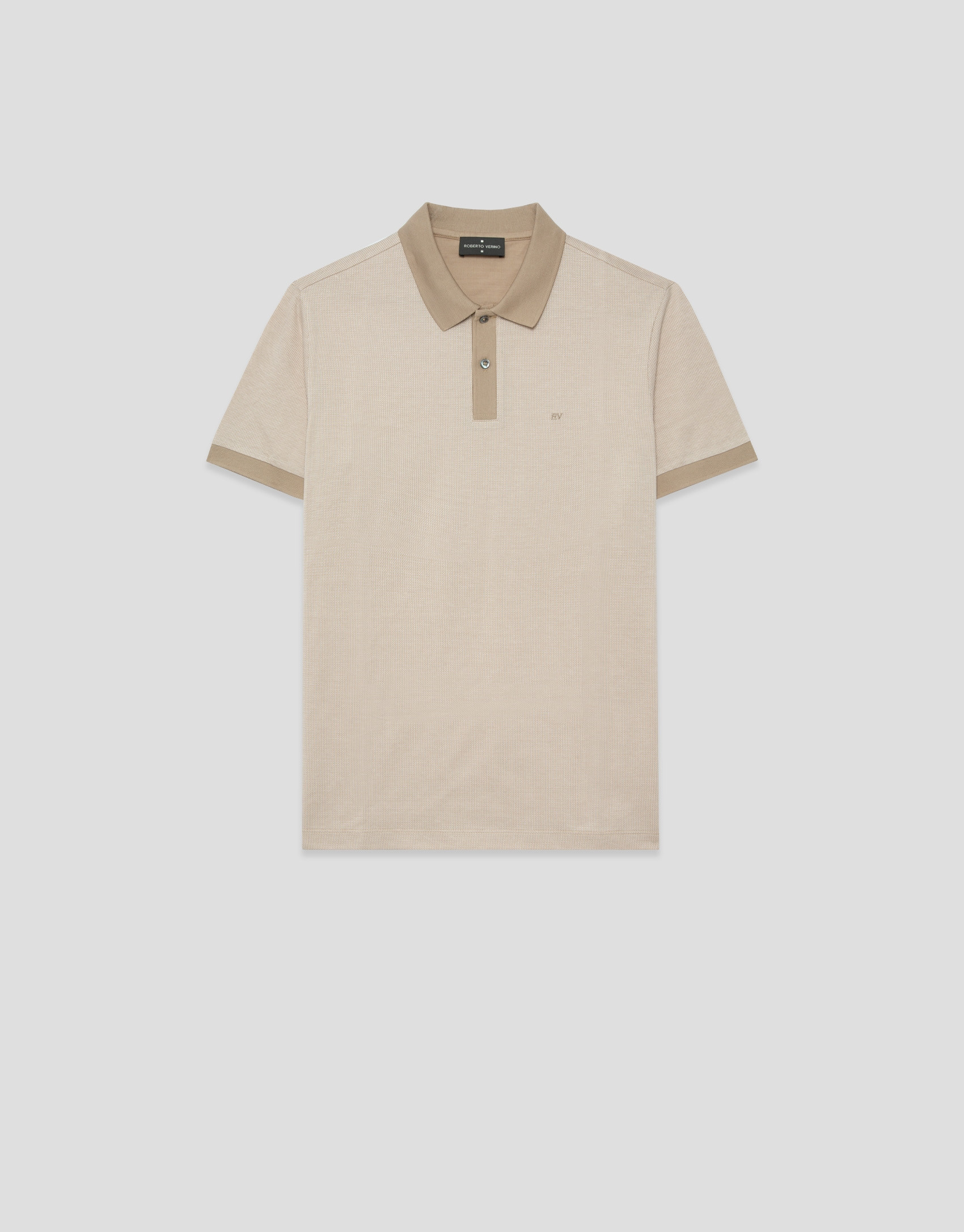 Polo jacquard mercerizado tricolor camel/blanco | Roberto Verino