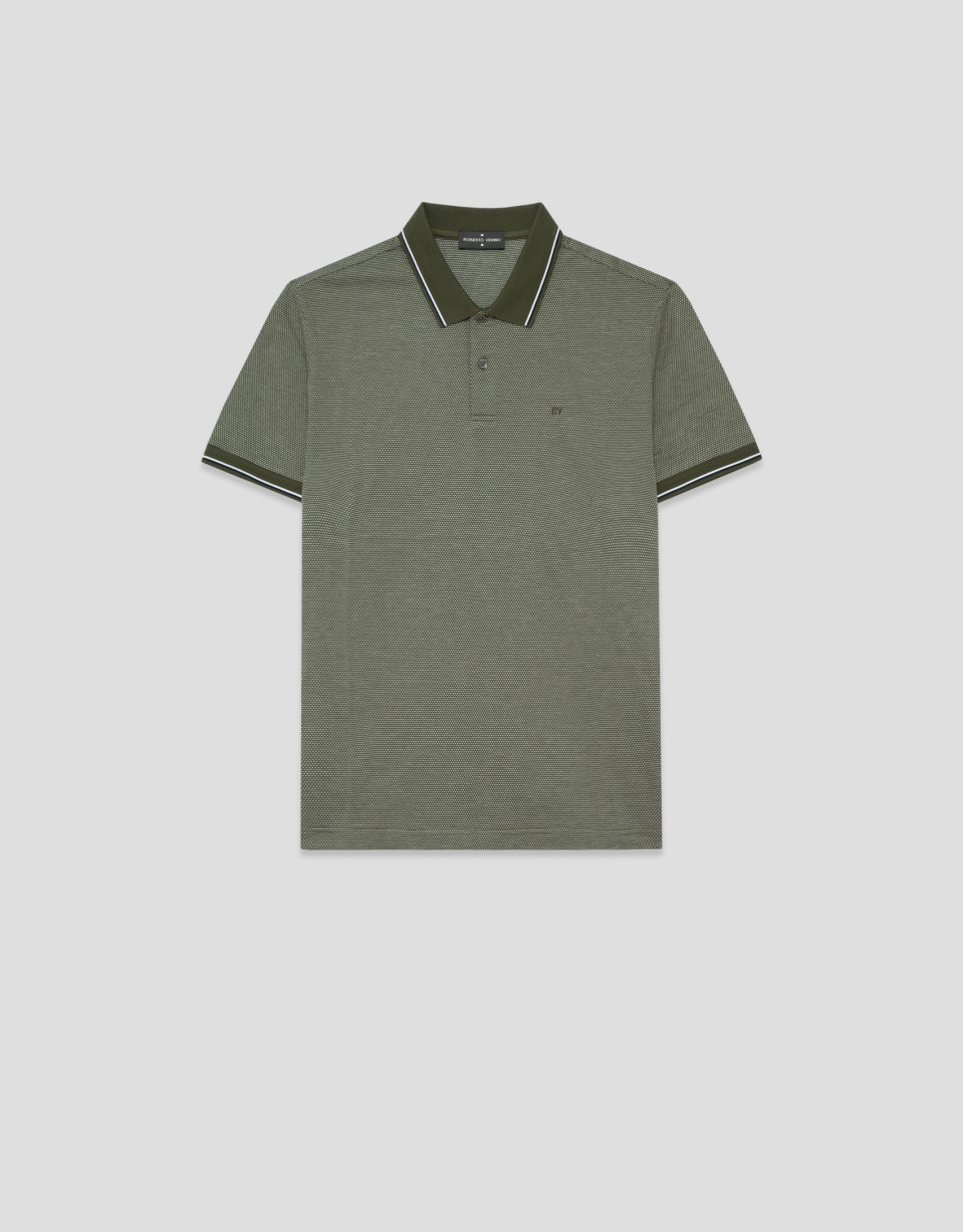 Three-colour khaki/white mercerised jacquard ... | Roberto Verino
