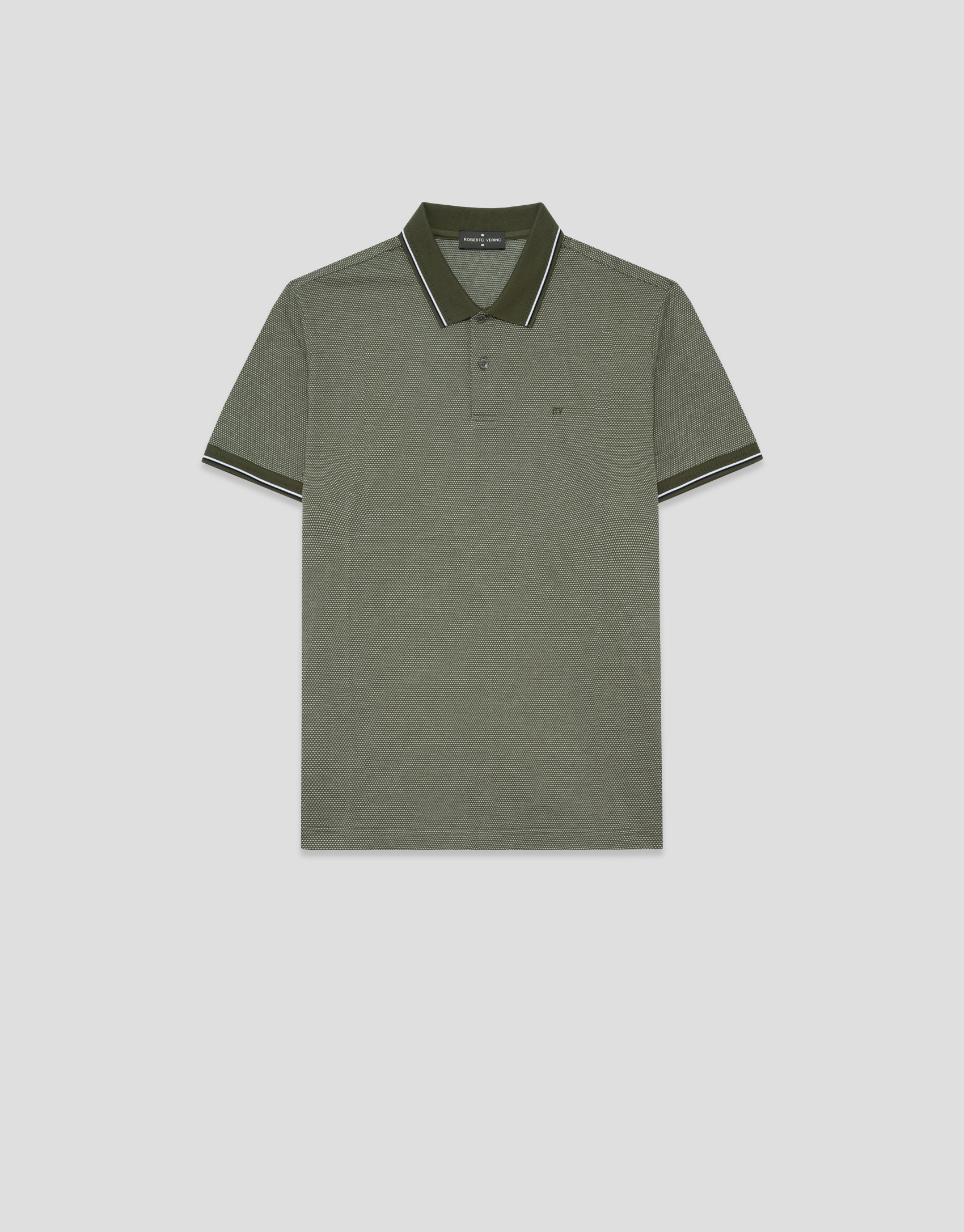 Polo jacquard mercerizado tricolor caqui/blanco | Roberto Verino