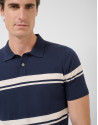 High twist navy/white striped knit polo shirt | Roberto Verino