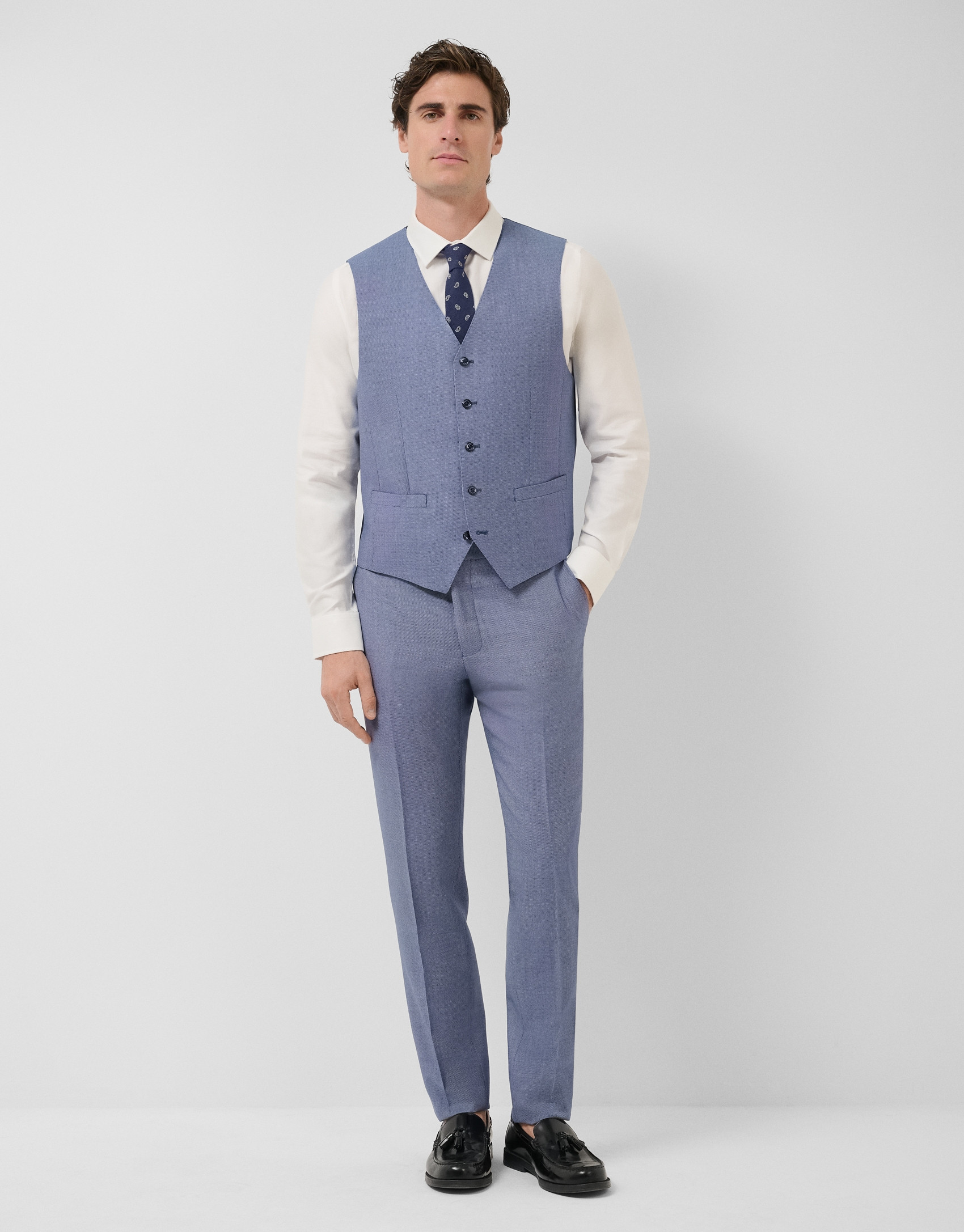 Blue-grey bird's eye waistcoat - Man - SS2026 | Roberto Verino