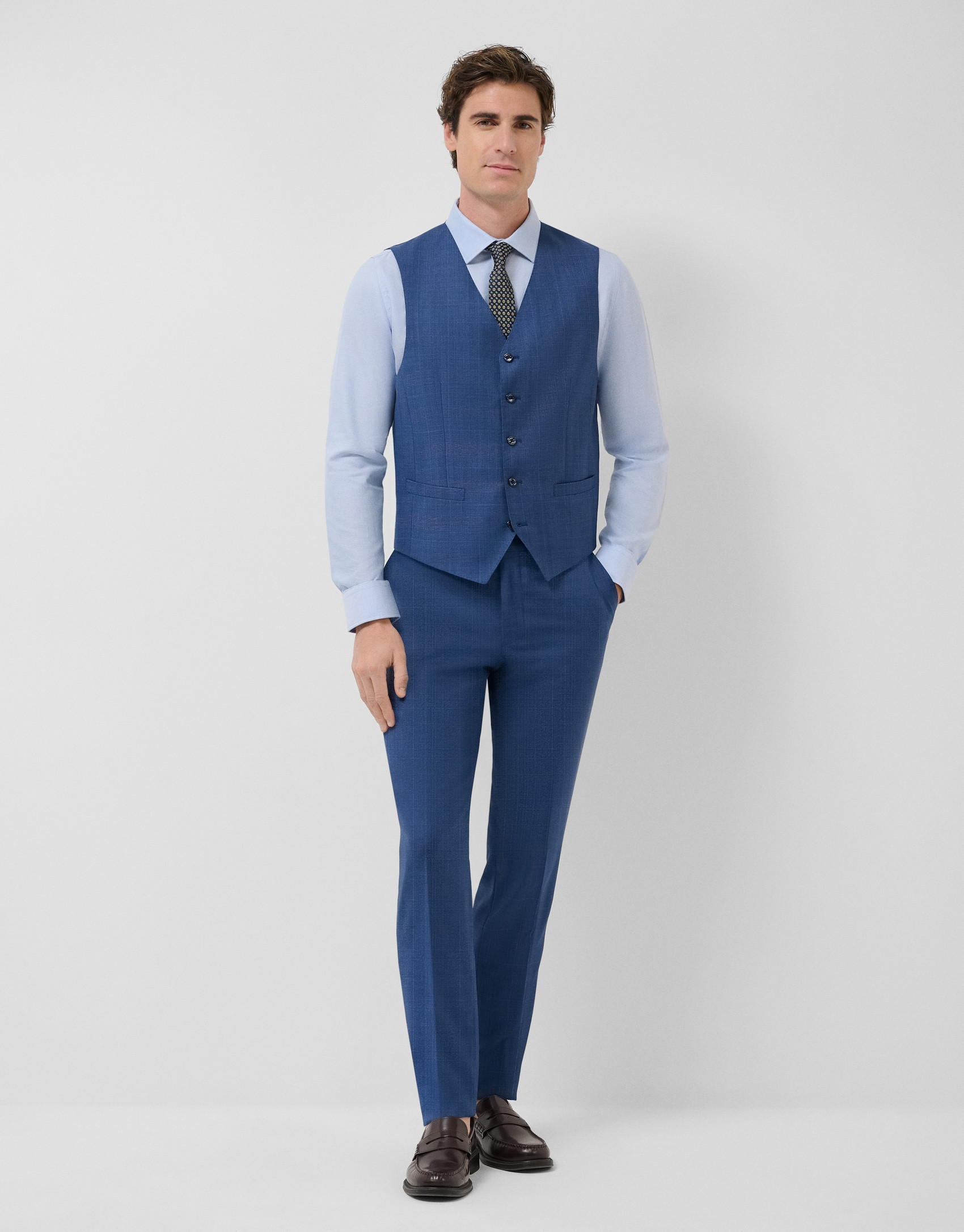 Ink blue checked waistcoat - Man - SS2026 | Roberto Verino