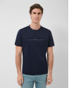 Navy blue short-sleeved T-shirt with logo on ... | Roberto Verino
