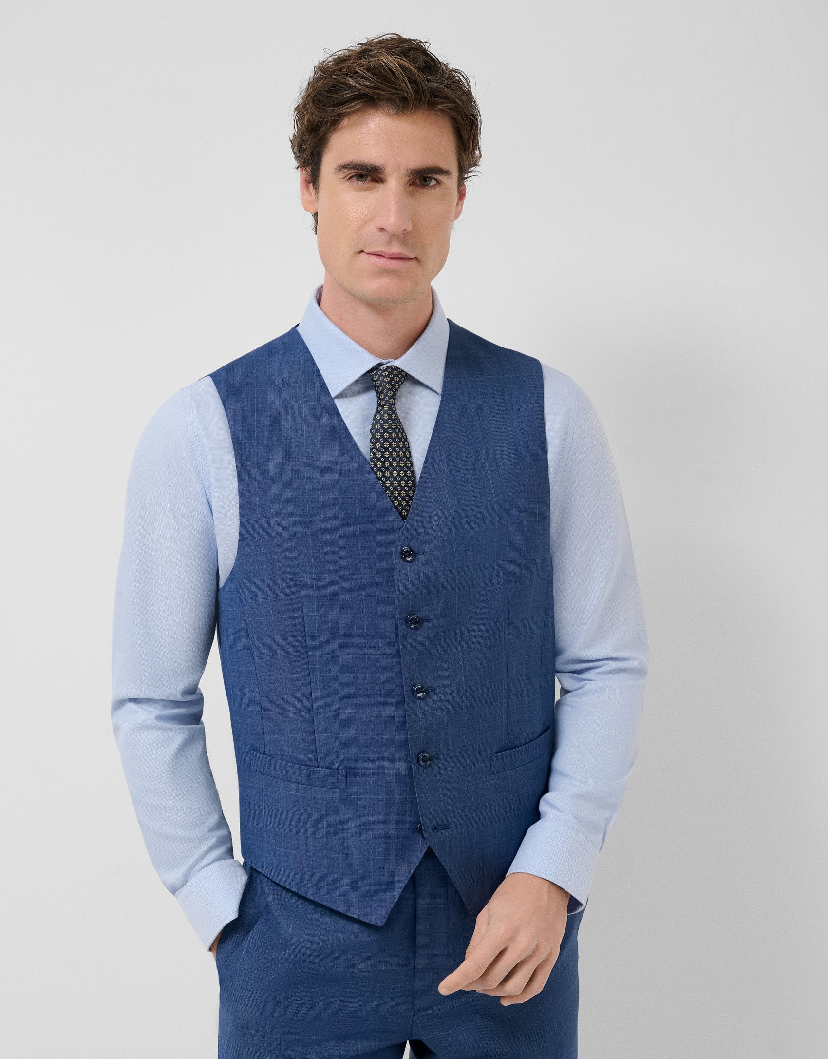 Ink blue checked waistcoat - Man - SS2026 | Roberto Verino