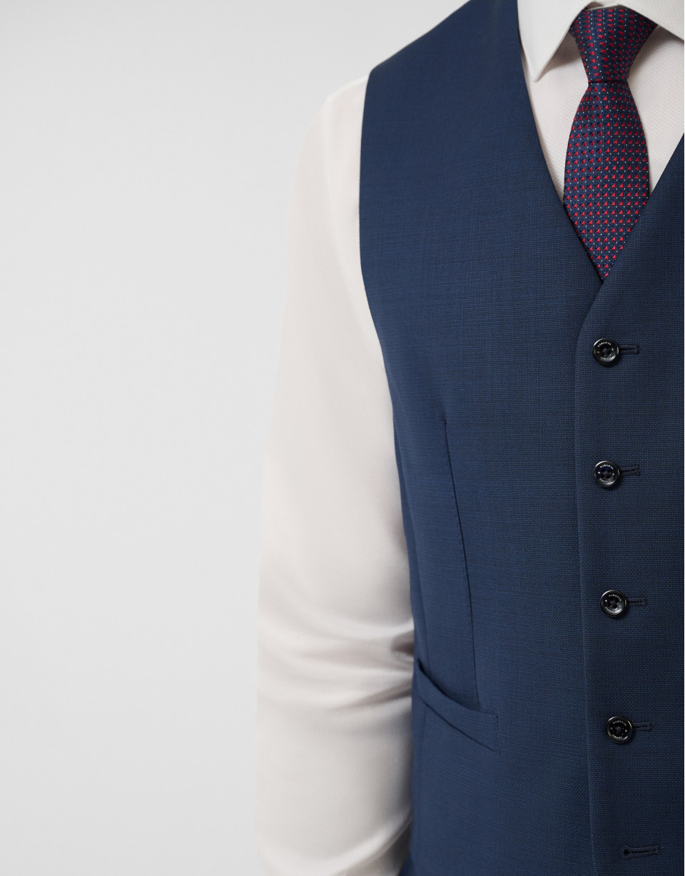 Navy blue wool faux plain dress waistcoat - Man | Roberto Verino