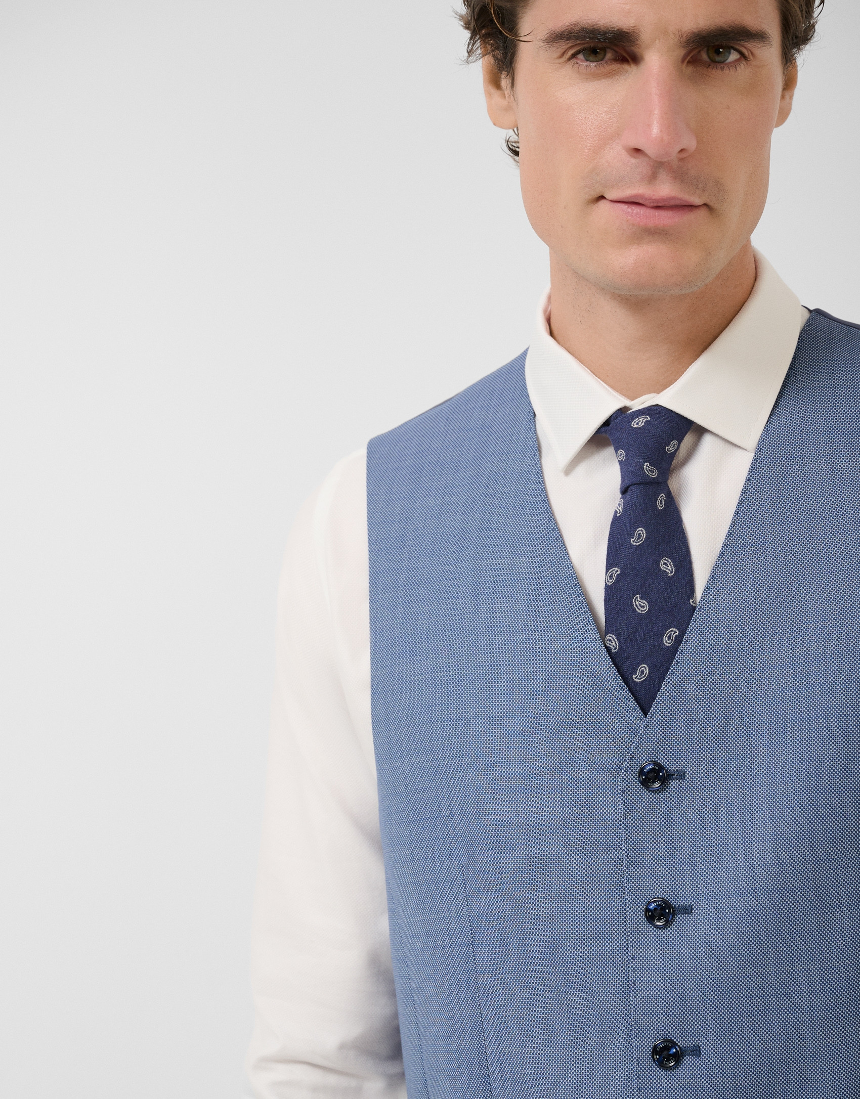 Blue-grey bird's eye waistcoat - Man - SS2026 | Roberto Verino