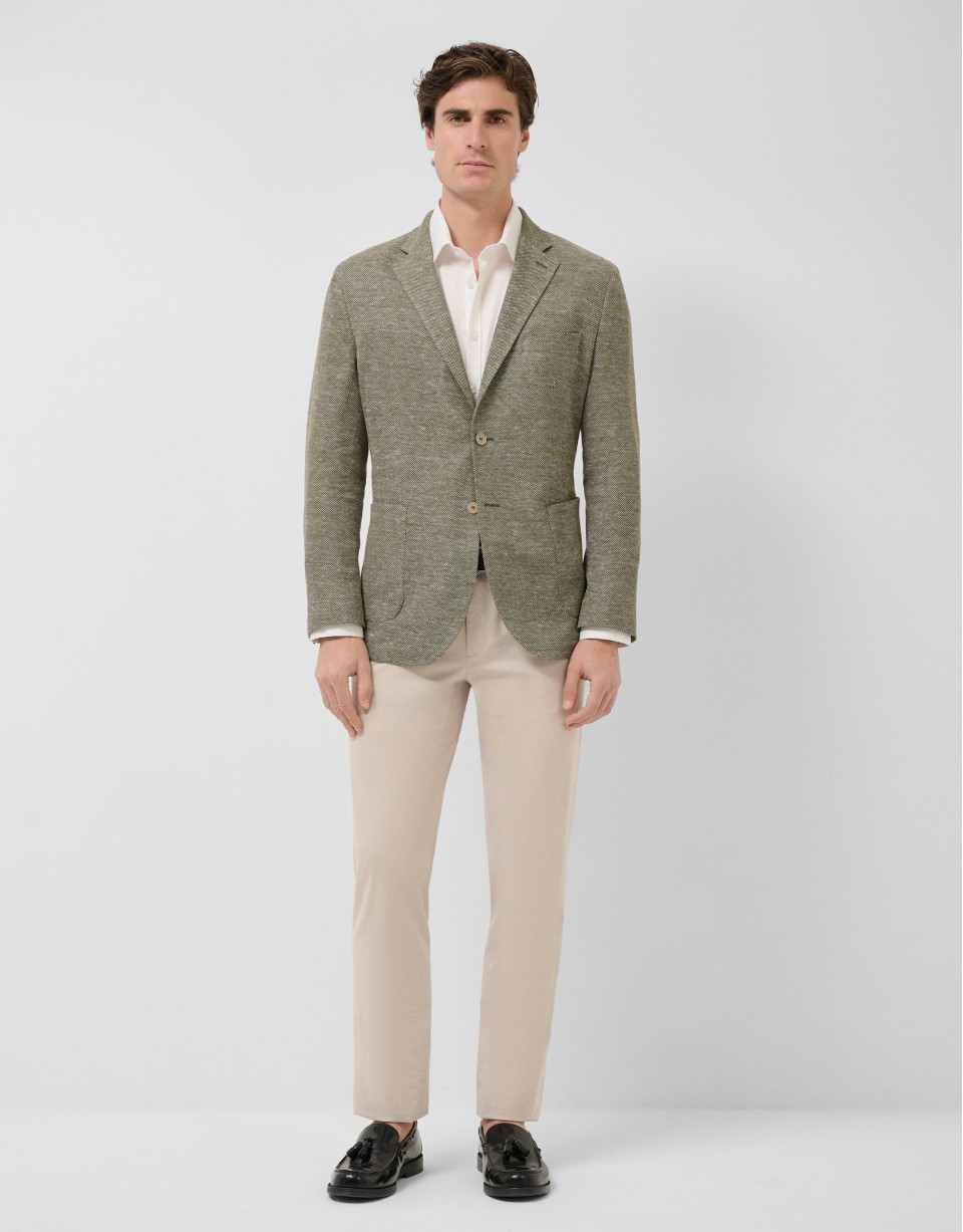 Comfort jacket in khaki/white cotton/linen knit | Roberto Verino