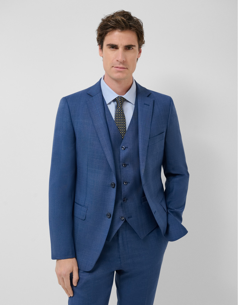 Half canvas slim fit suit in ink blue check | Roberto Verino