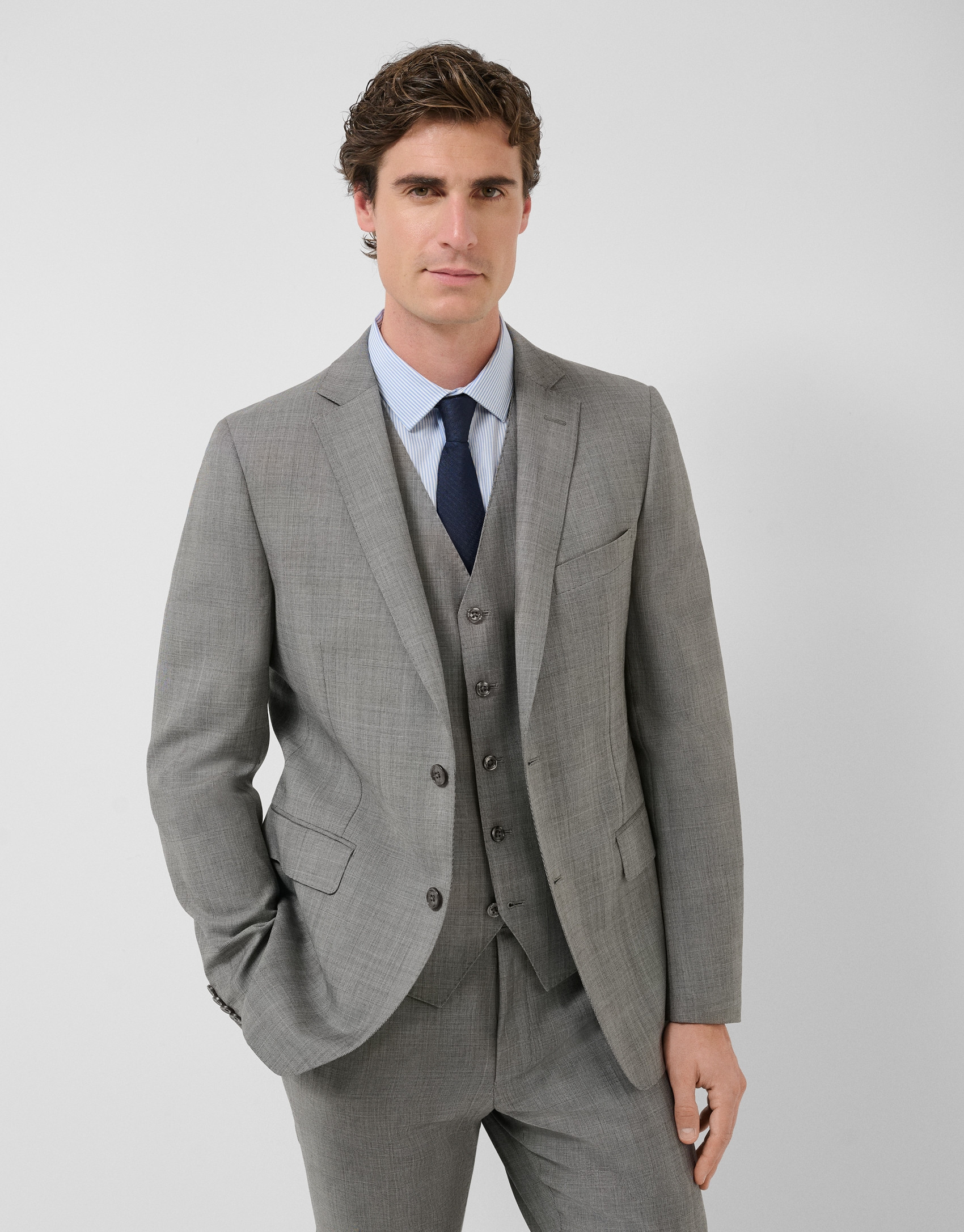 Traje half canvas slim fit cuadros tonos grises | Roberto Verino