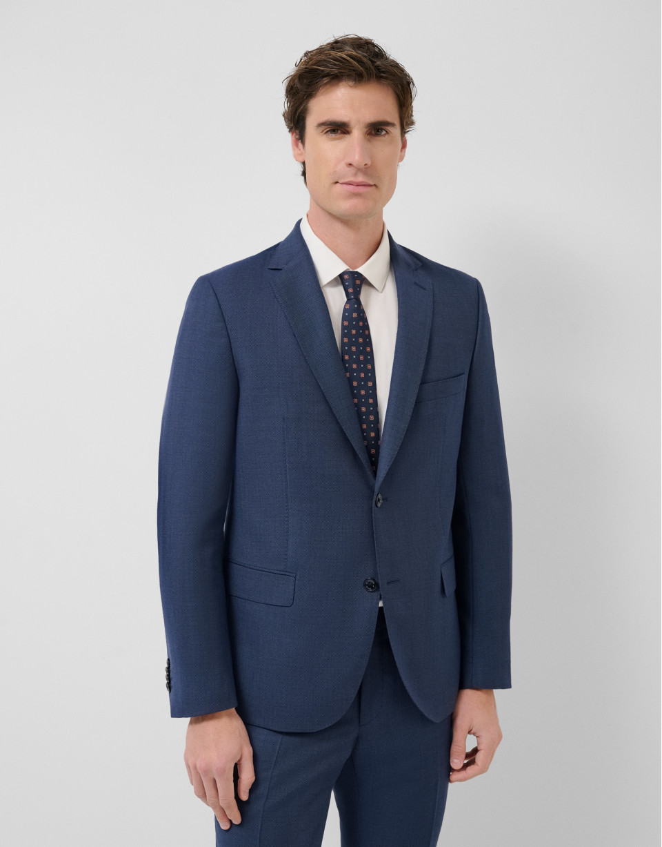 Half canvas slim fit suit in blue bird's eye | Roberto Verino