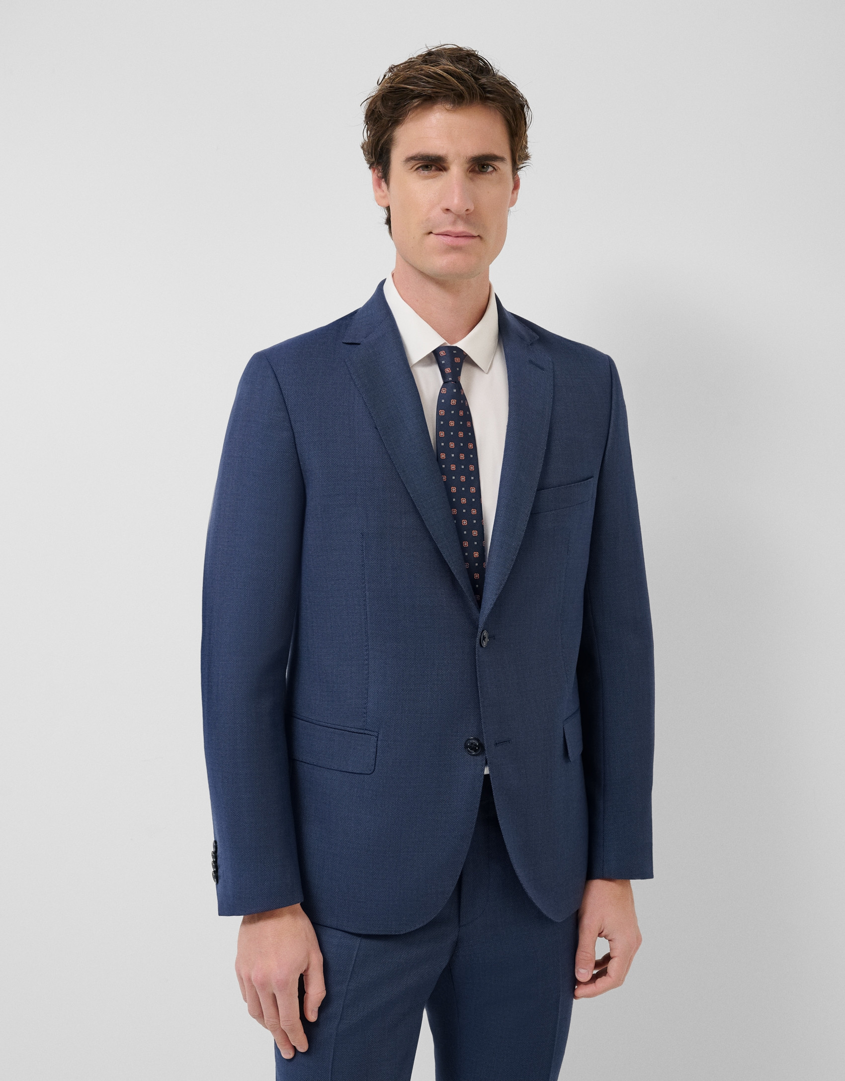 Half canvas slim fit suit in blue bird's eye | Roberto Verino