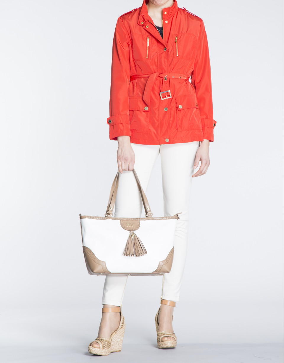 Bolso Shopping Marcela blanco y camel