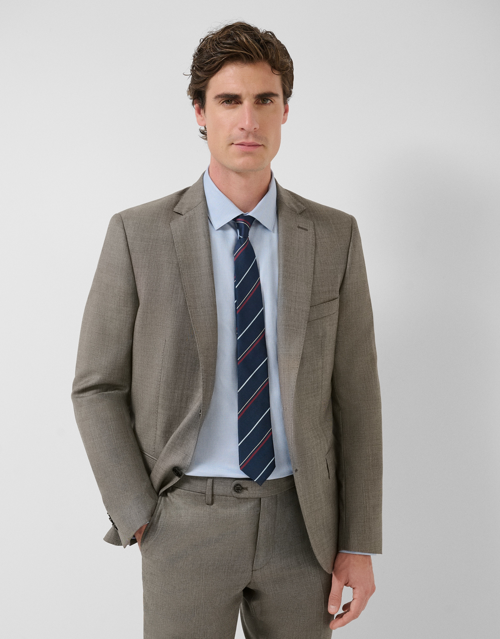 Traje half canvas slim fit lana visón - Hombre | Roberto Verino