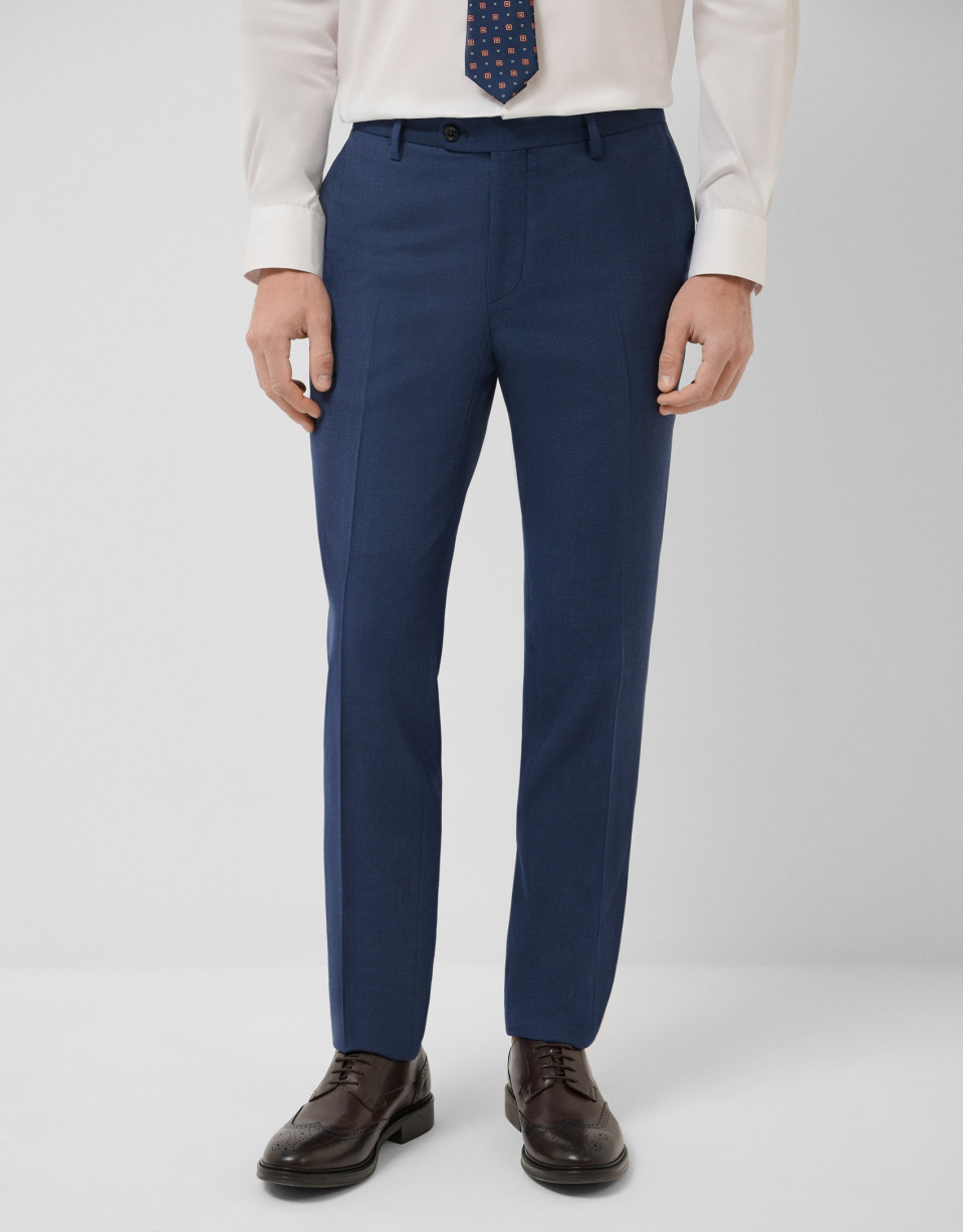 Half canvas slim fit suit in blue bird's eye | Roberto Verino