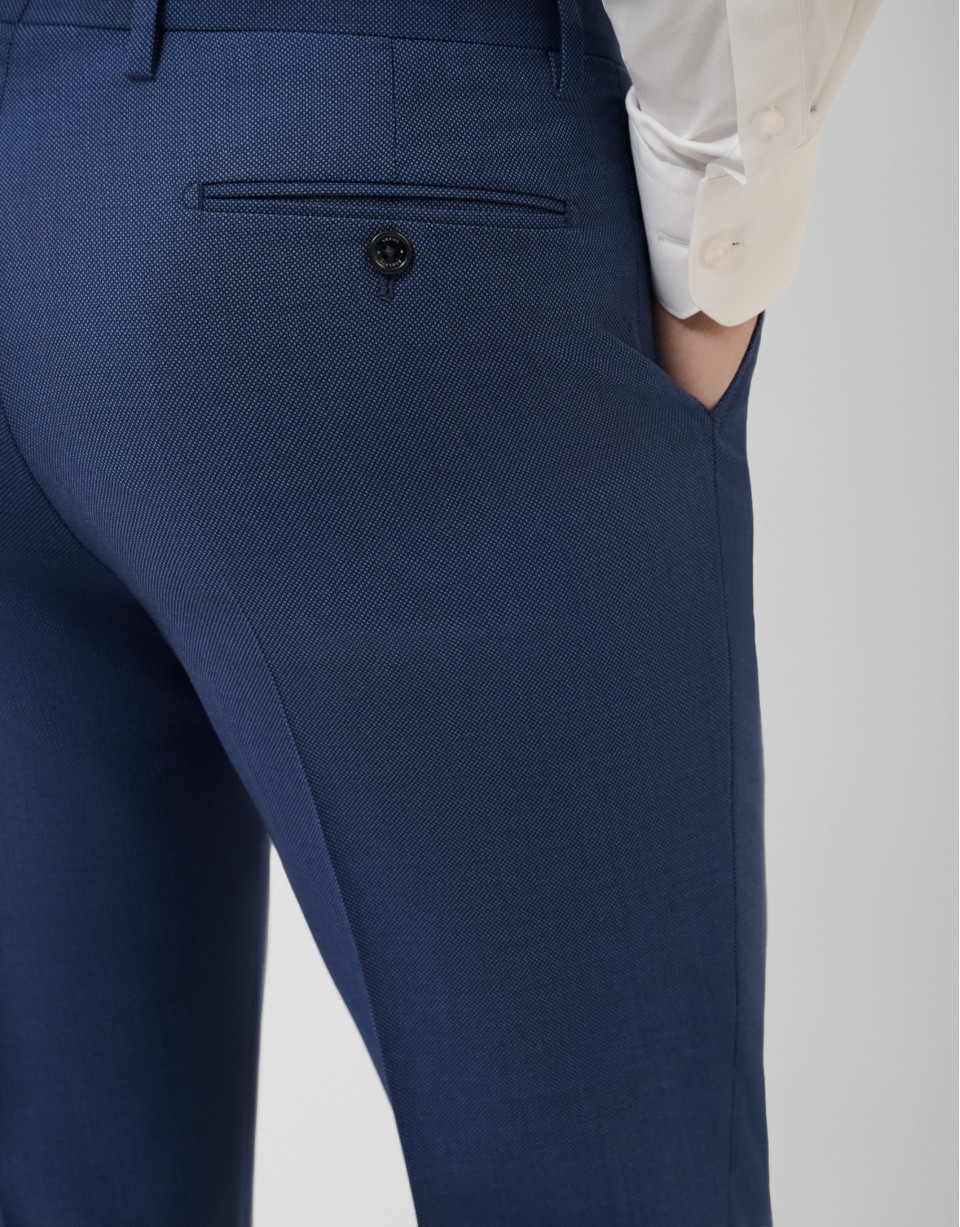 Half canvas slim fit suit in blue bird's eye | Roberto Verino