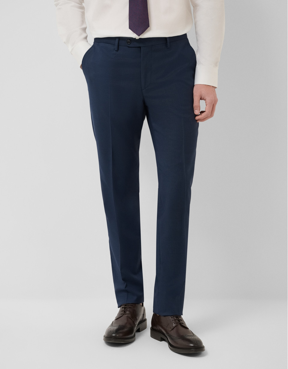 Regular fit dark blue faux smooth half canvas... | Roberto Verino