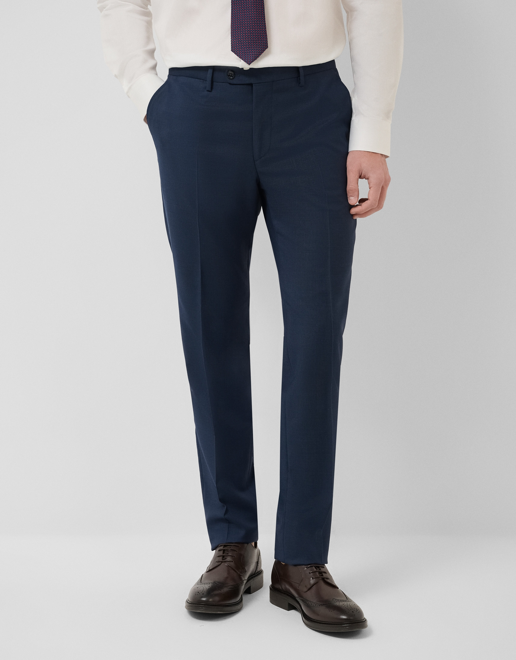 Regular fit dark blue faux smooth half canvas... | Roberto Verino