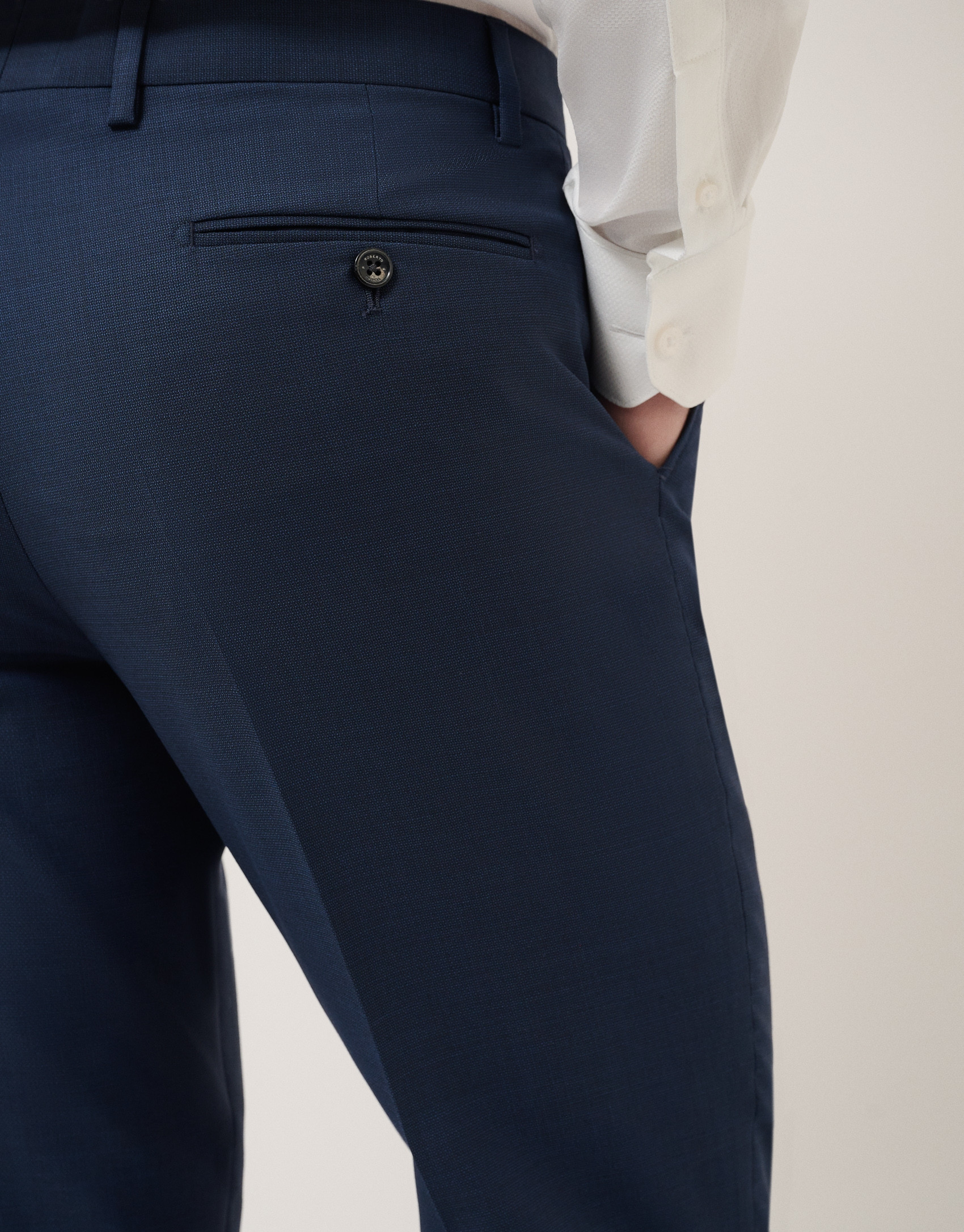 Regular fit dark blue faux smooth half canvas... | Roberto Verino