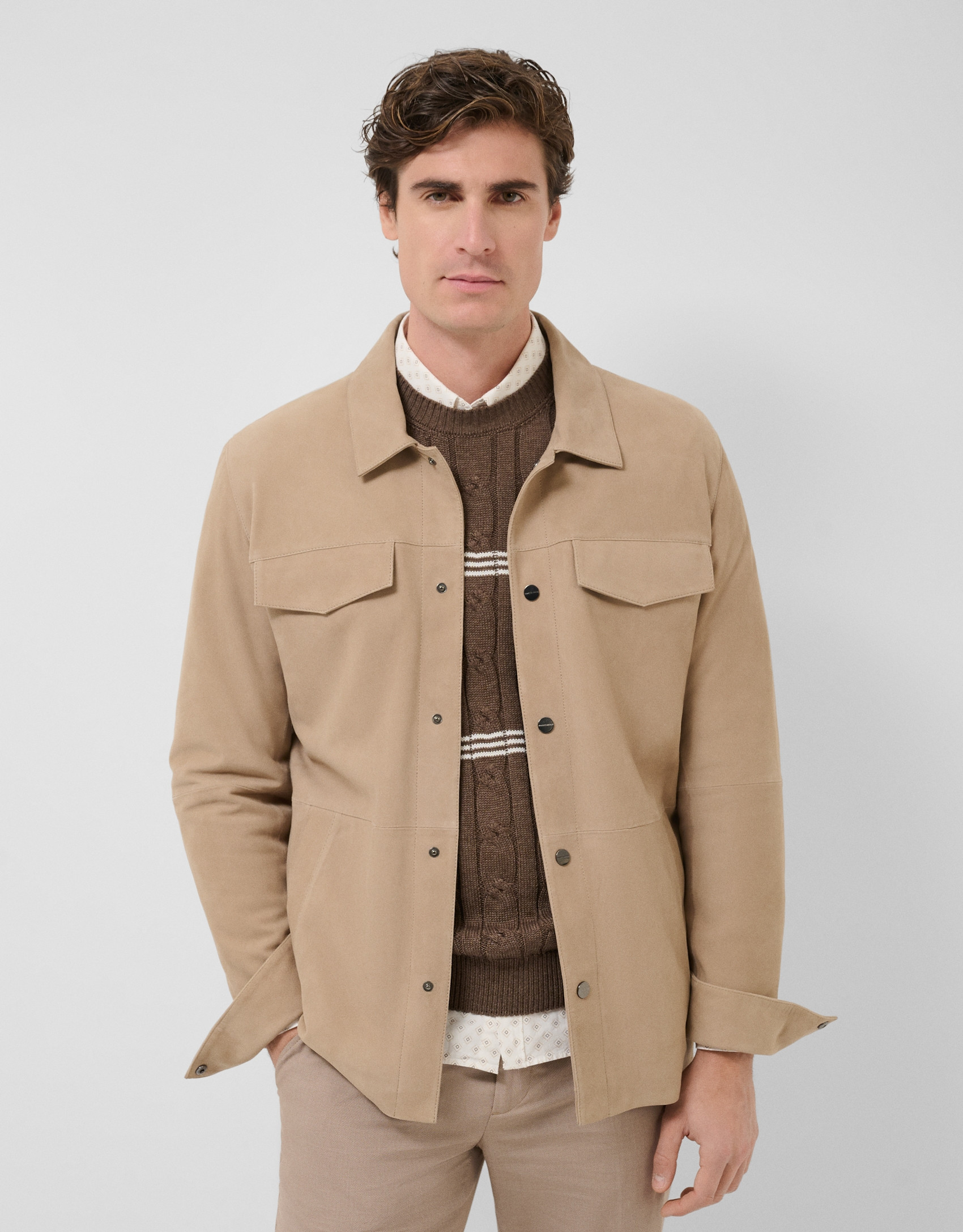 Beige nappa leather overshirt - Man - SS2026 | Roberto Verino