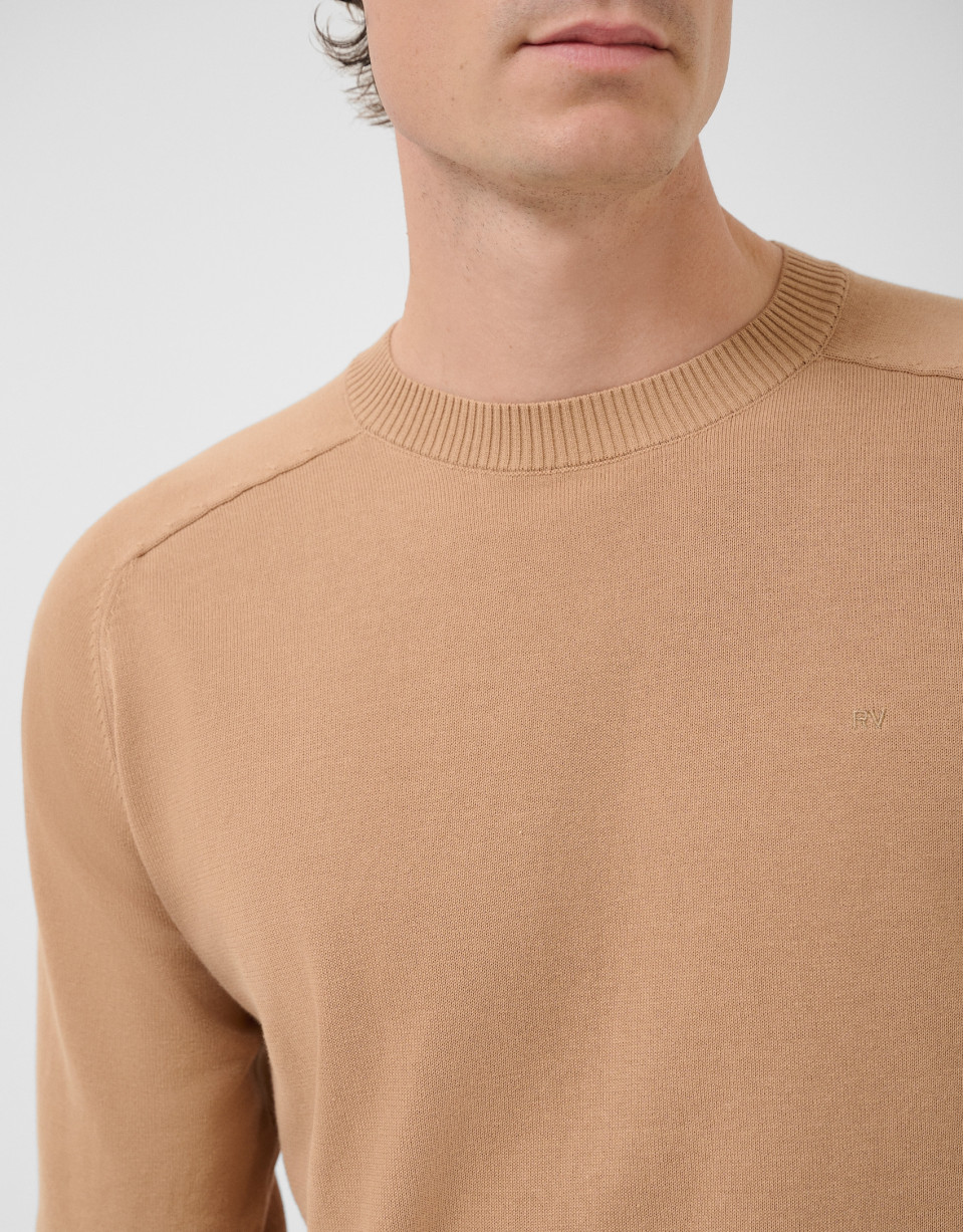 Plain high twist tan cotton jumper - Man | Roberto Verino