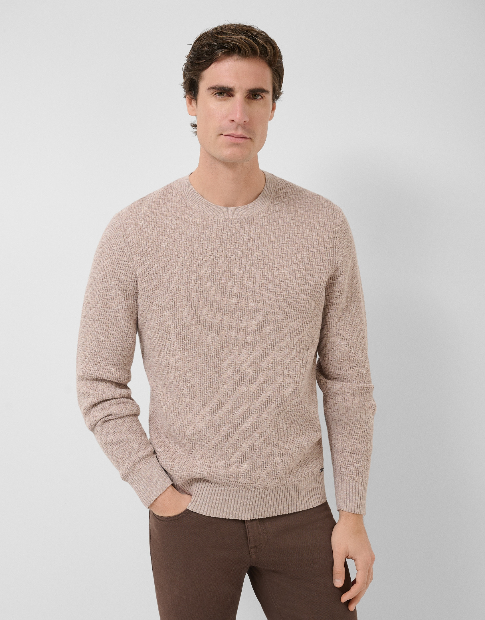 Jersey estructura algodón/lino visón - Hombre | Roberto Verino