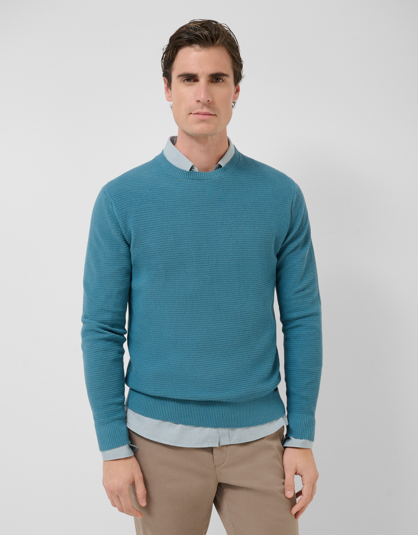 Jersey high twist estructura azul verdoso | Roberto Verino