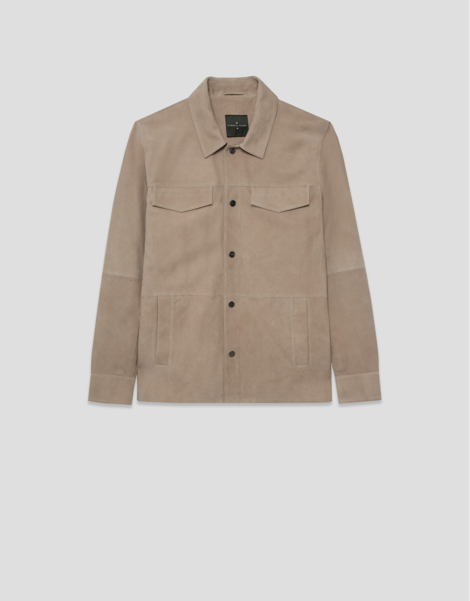 Beige nappa leather overshirt - Man - SS2026 | Roberto Verino