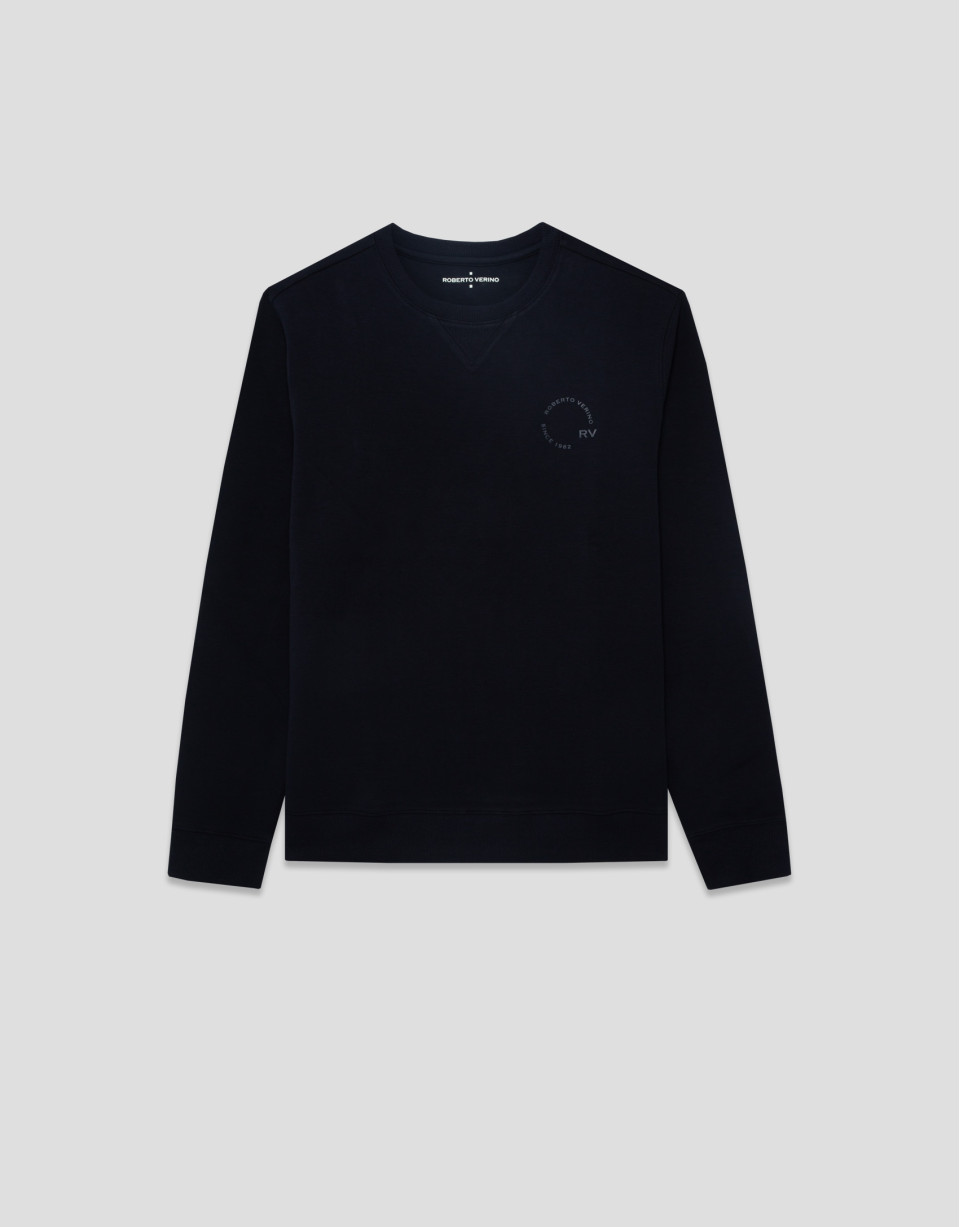 Navy sweatshirt with matching logo on chest | Roberto Verino