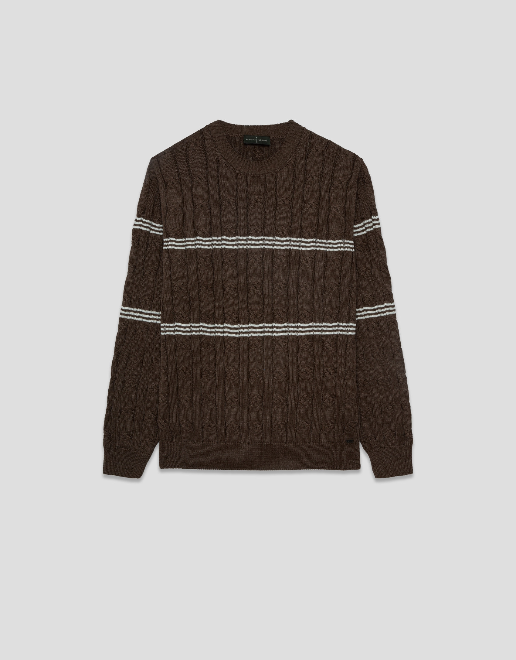 Mink and white cable knit jumper - Man - SS2026 | Roberto Verino