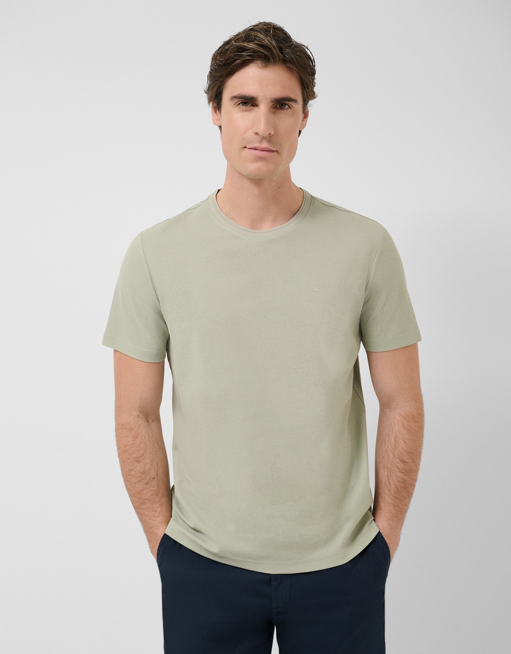 Light khaki short-sleeved piqué T-shirt - Man | Roberto Verino