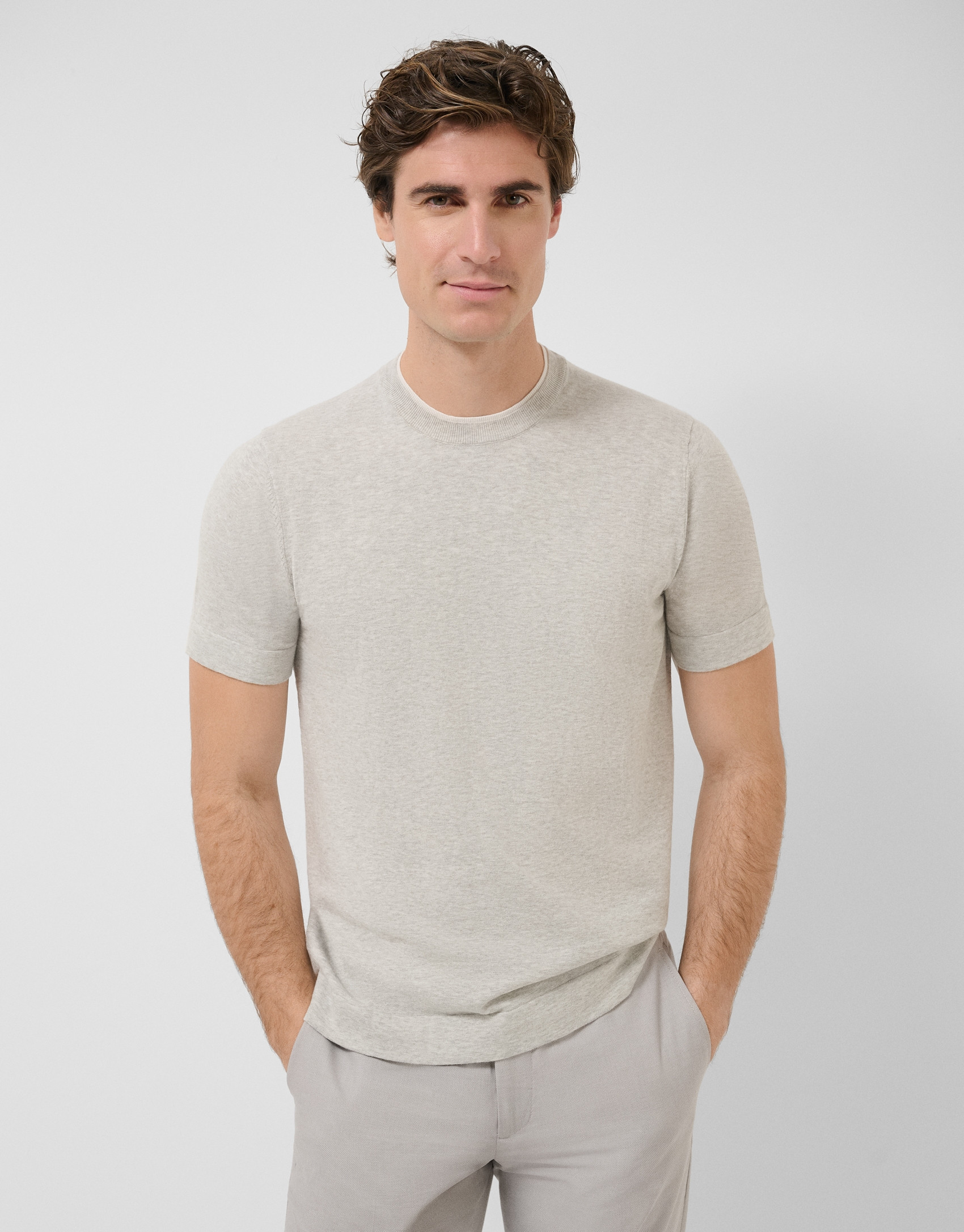 Camiseta manga corta tricotada gris melange | Roberto Verino