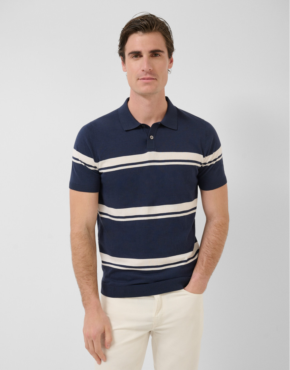Polo tricotado high twist rayas marino/blanco | Roberto Verino