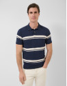 High twist navy/white striped knit polo shirt | Roberto Verino