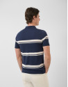 High twist navy/white striped knit polo shirt | Roberto Verino