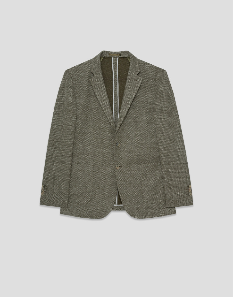 Comfort jacket in khaki/white cotton/linen knit | Roberto Verino