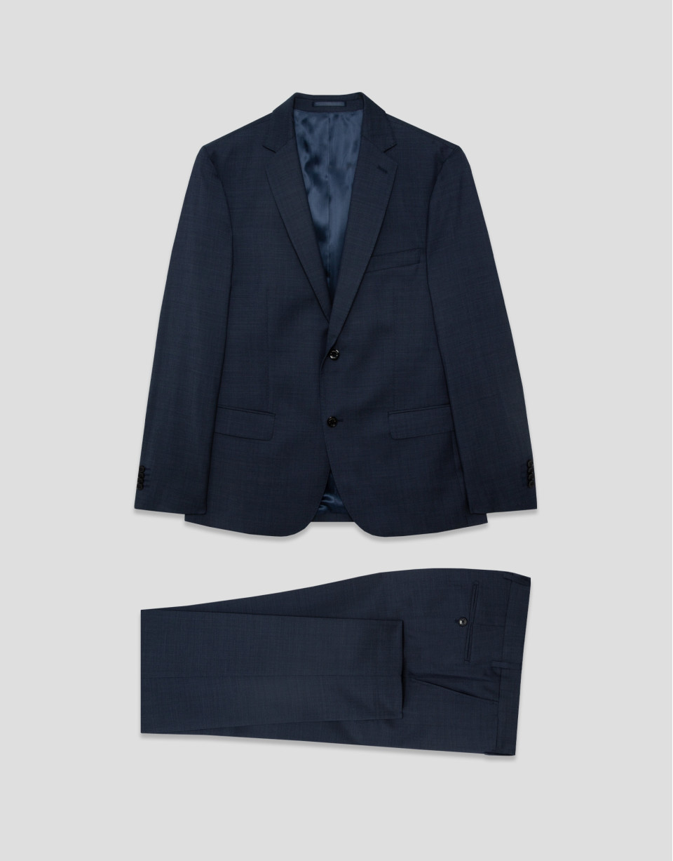 Slim fit half canvas suit in navy blue faux ... | Roberto Verino