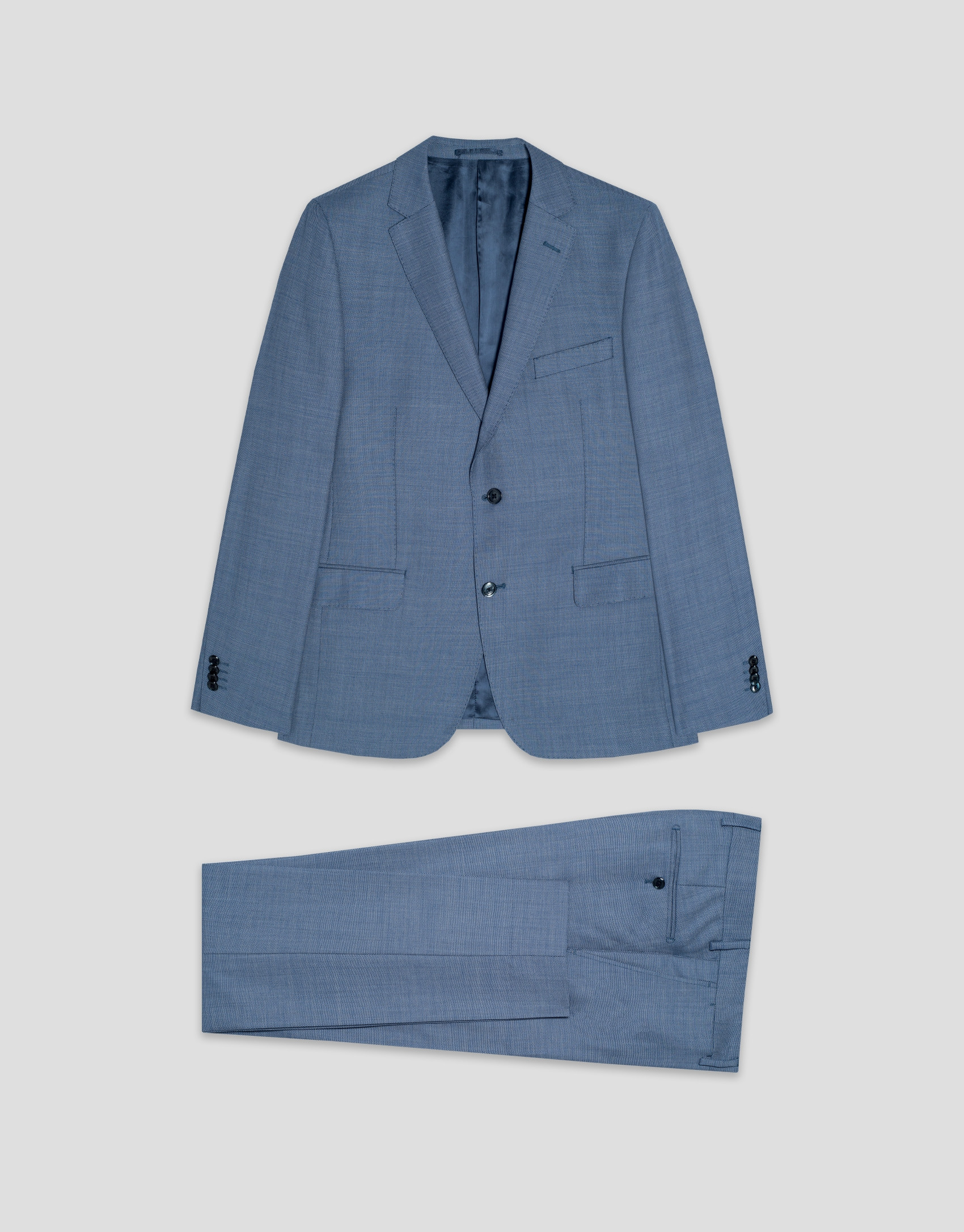 Half canvas slim fit suit in blue-grey bird's... | Roberto Verino